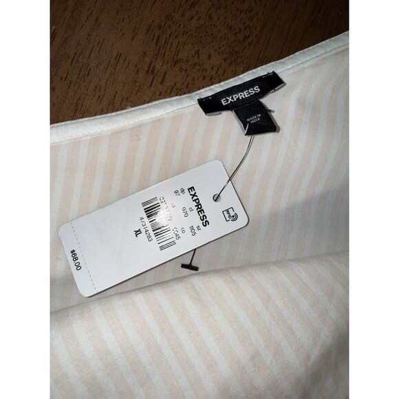 Express One Shoulder Stripe Poplin Shirt Peach White Pleated Long Sleeve NWT XL - Picture 3 of 12